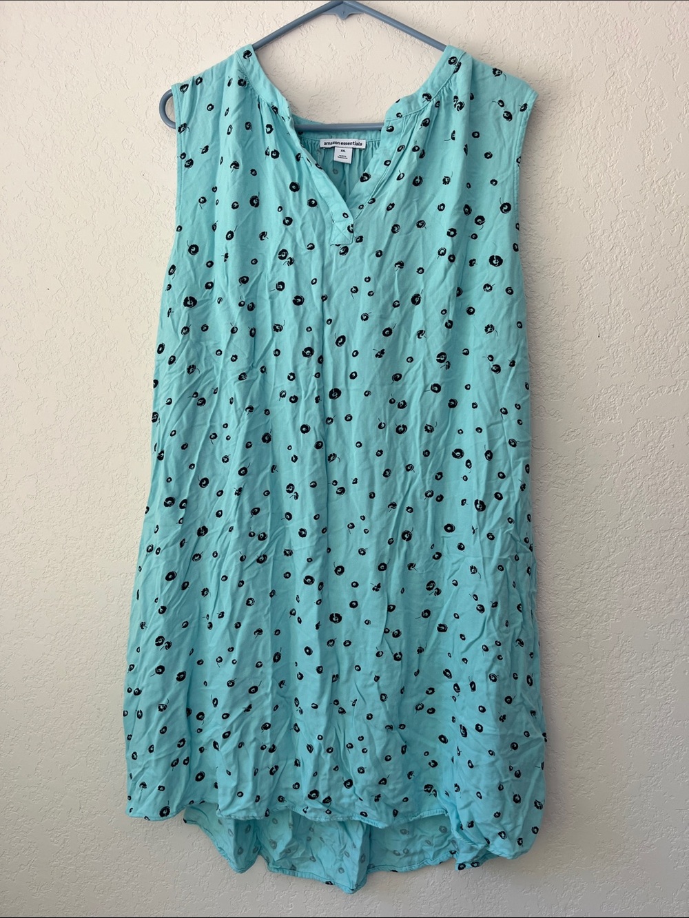 Amazon Essentials Aqua Sleeveless Tunic with Black Dot Print